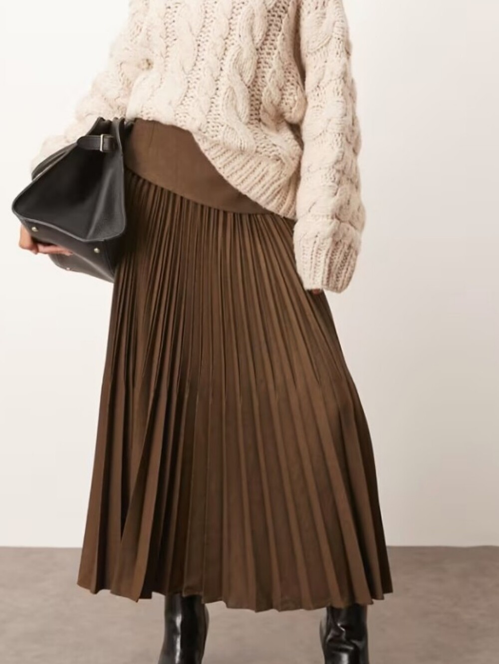 ARRANGE premium pleated tailored maxi skirt in chocolate